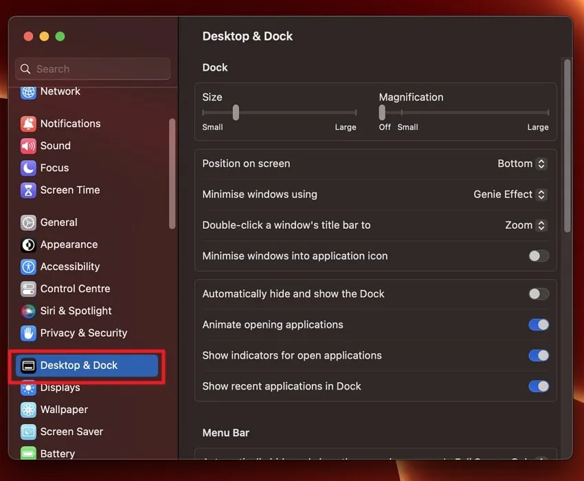  select the "Desktop & Dock" option on Mac