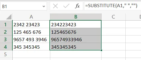 Copy subtitute formula to Remove Spaces in Excel Before Text with Substitute