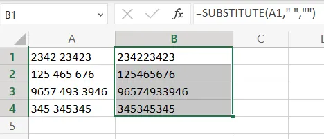 Copier la formule de substitution pour supprimer les espaces dans Excel avant le texte avec Substitute