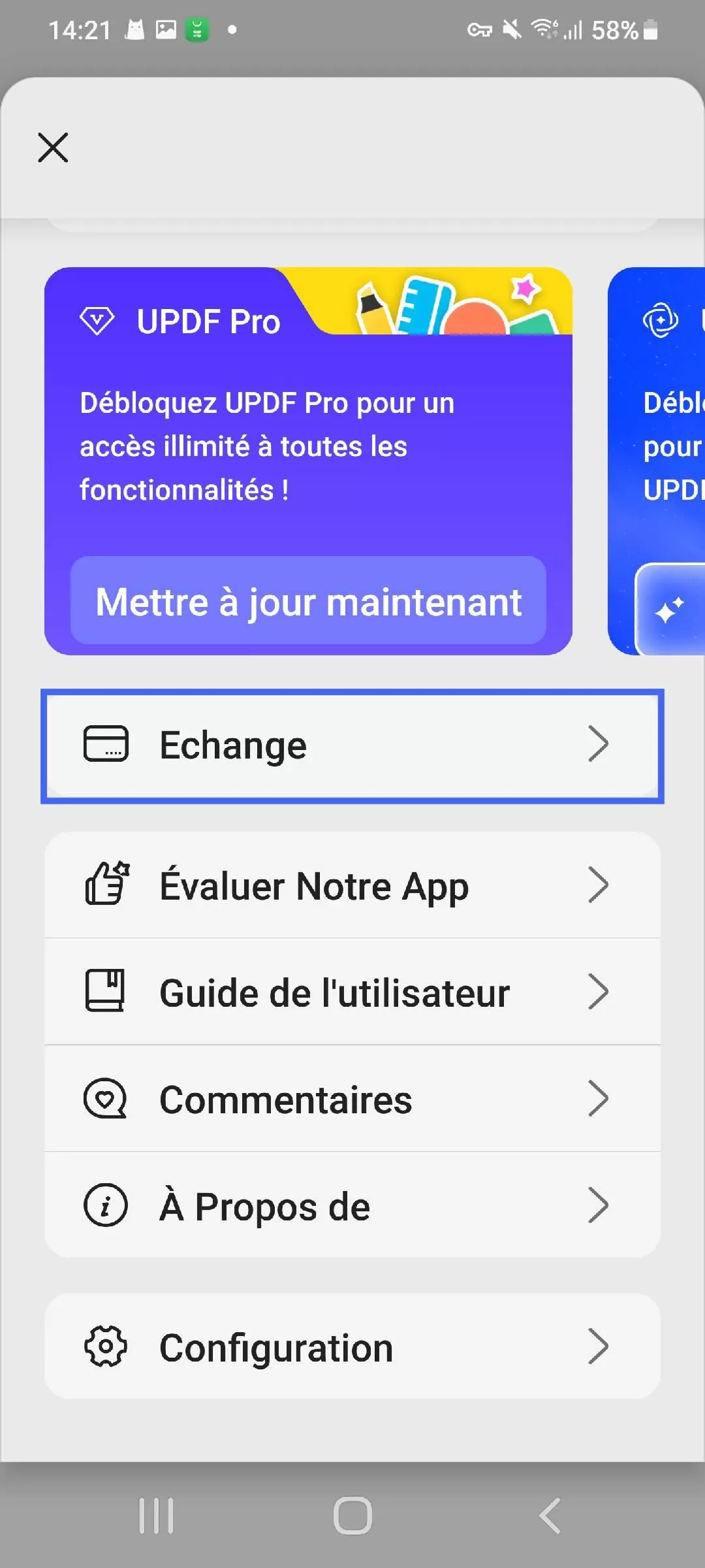 Échanger UPDF sur Android