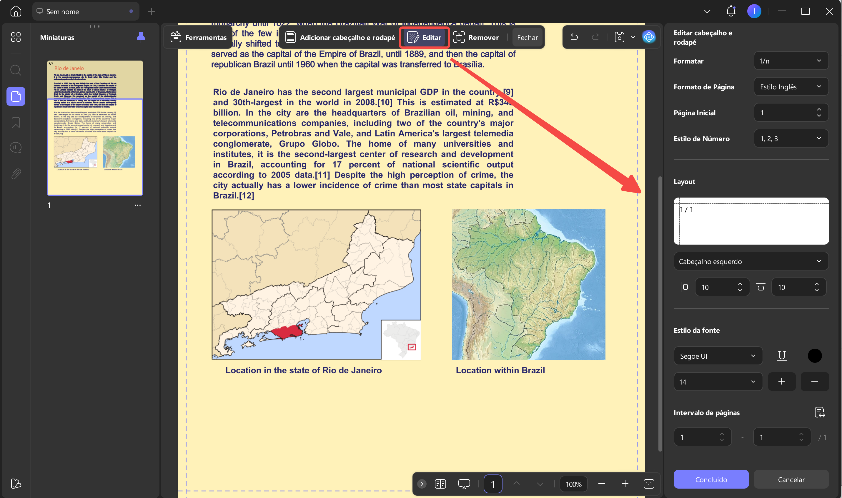 editar os números de página no pdf