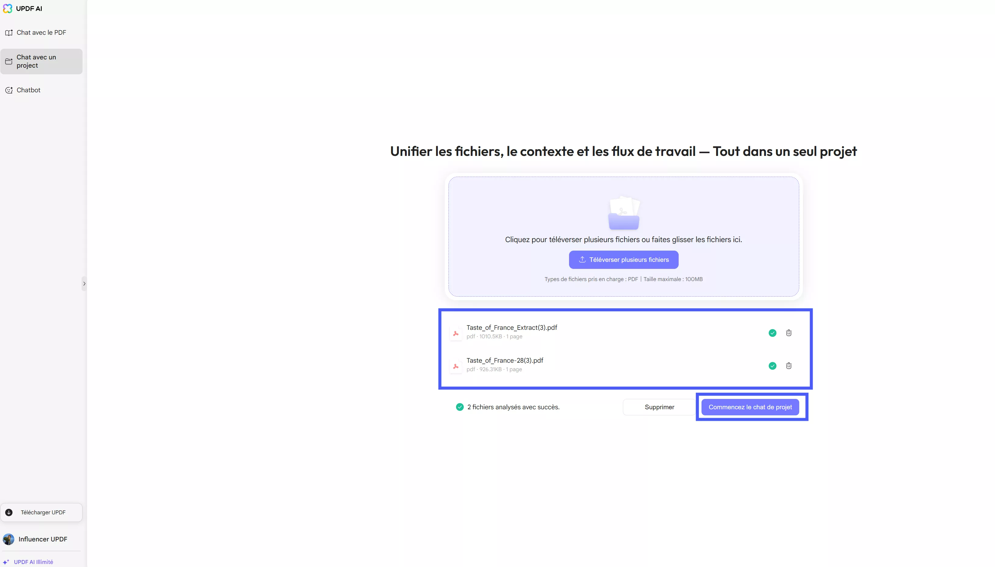 hit start with project button