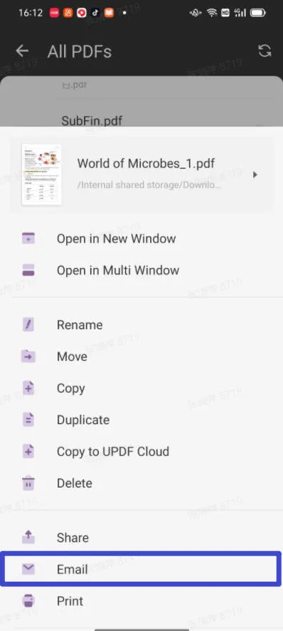 Wie Sie in Android mit UPDF eine PDF-Datei per E-Mail versenden können