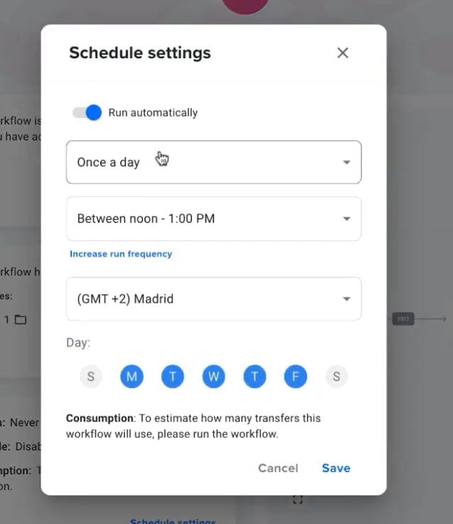 enable the "Run automatically" option in Sheetgo