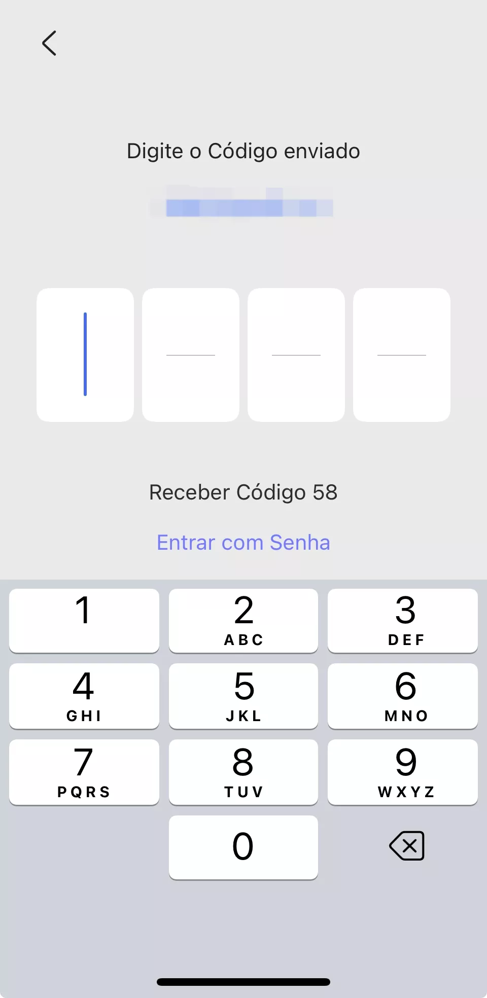 digitar o código enviado