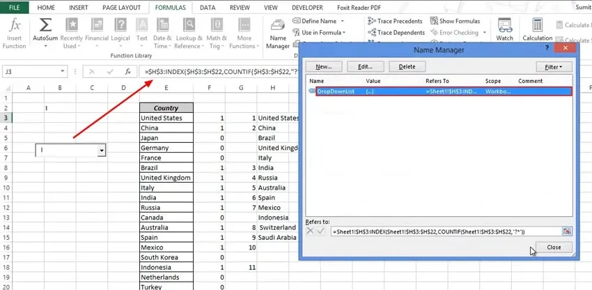 creare un elenco a discesa in Excel