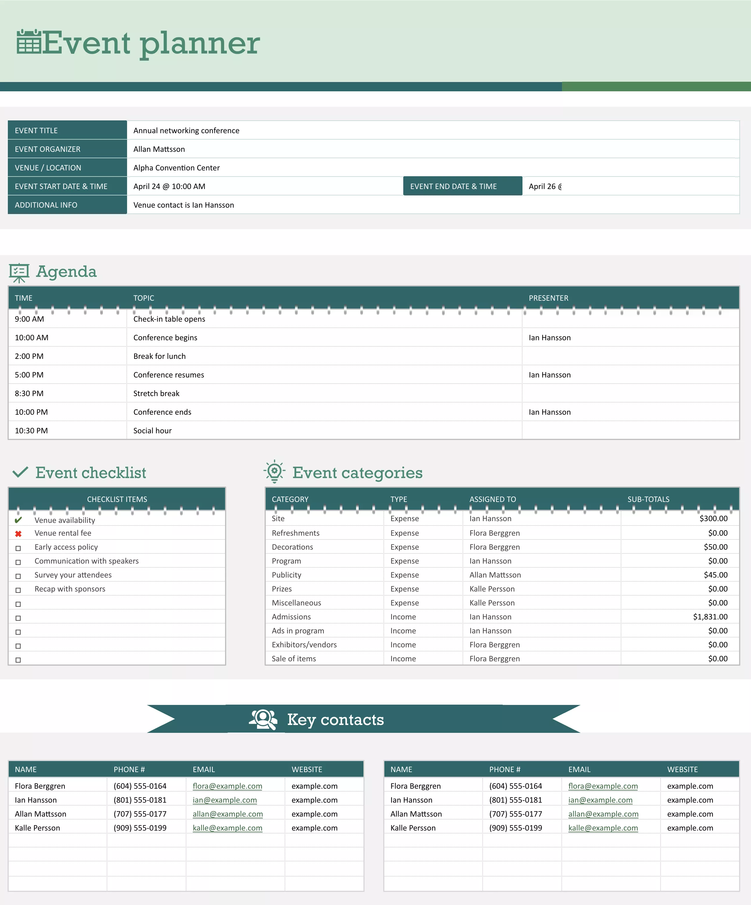 event planner excel template