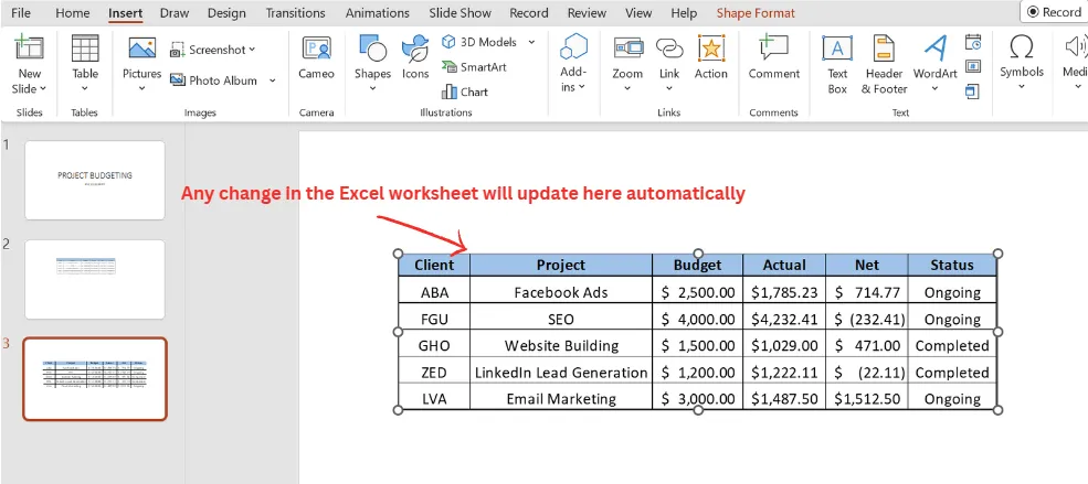 excel to ppt
