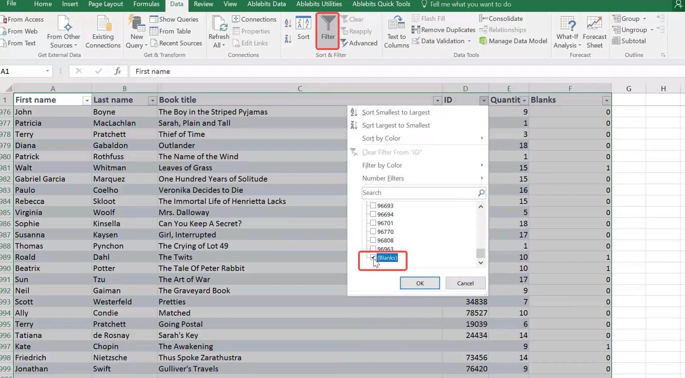 Leerzeilen in Excel filtern, um leere Zeilen in Excel zu entfernen