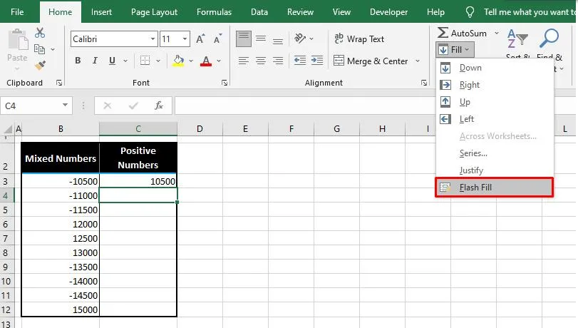 Find the Flash Fill option in Excel