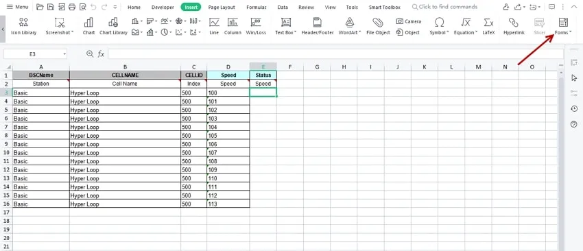 Find form tools in wps to insert a checkbox in excel
