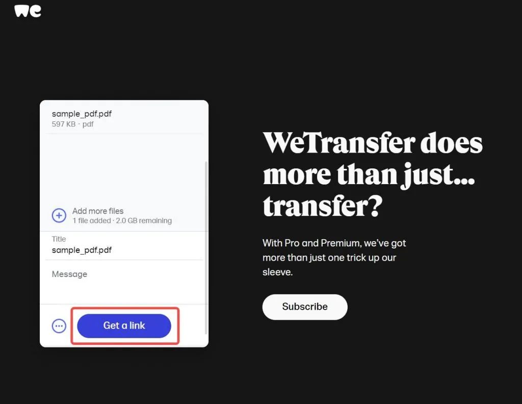 create a link for a pdf using Wetransfer