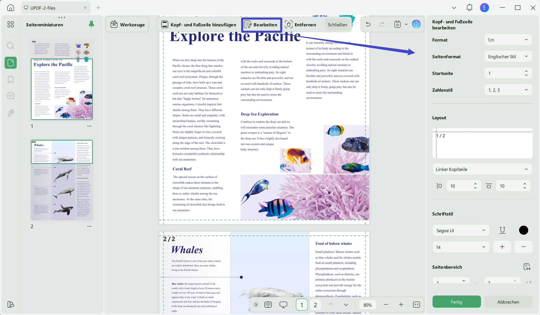 Seitenzahlen im PDF bearbeiten