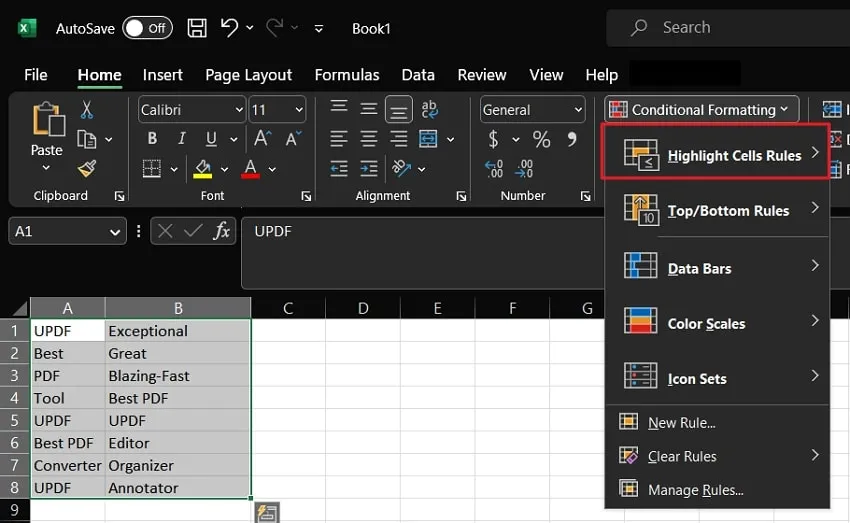 Choose "Highlight Cells Rules" options to find duplicates in excel