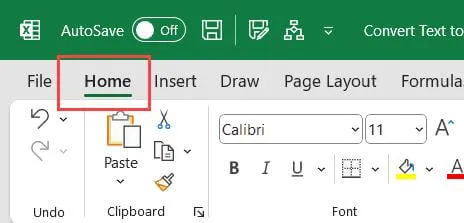 Click Home in Excel to change text to date format in excel