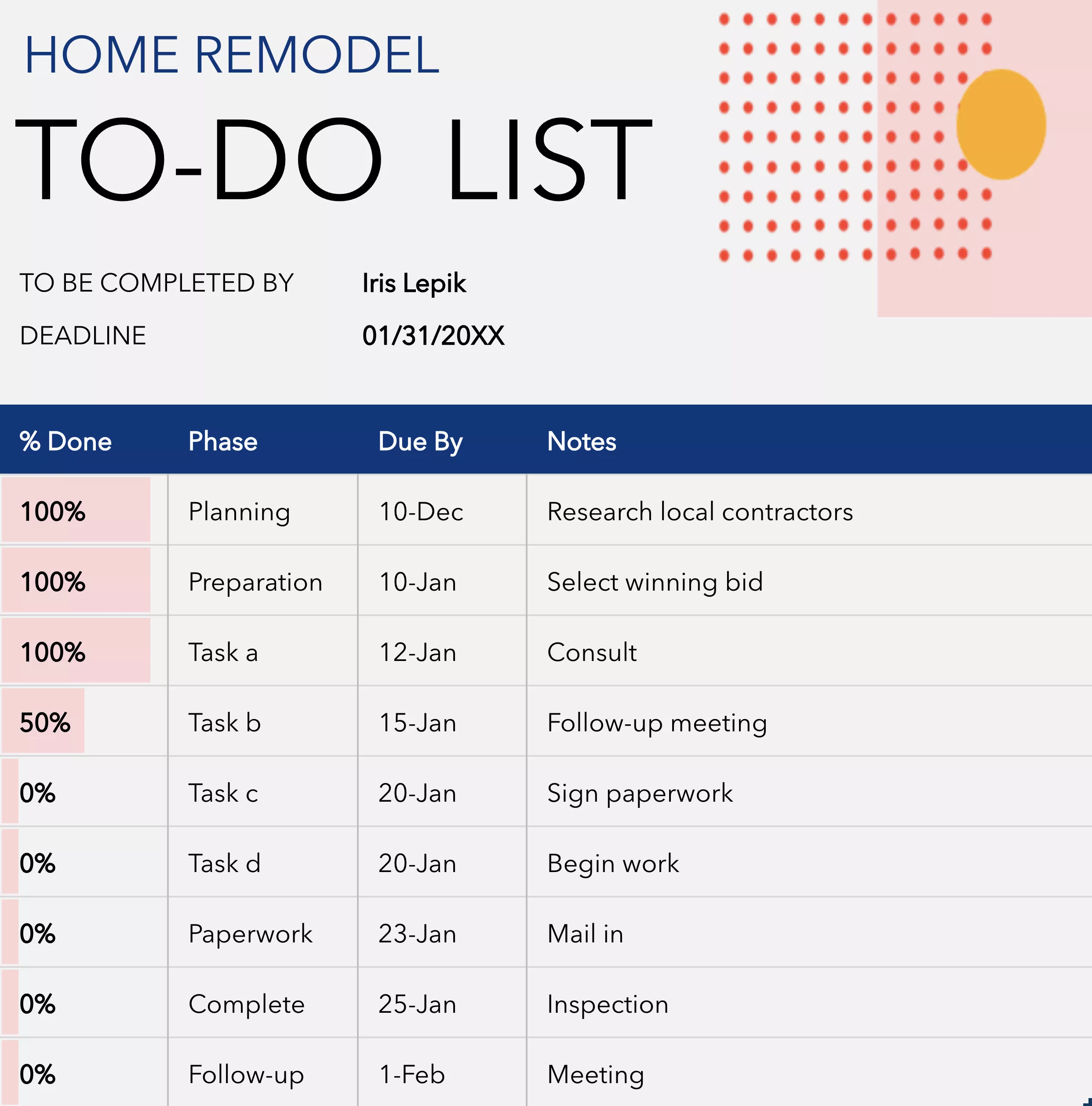home remodal excel template