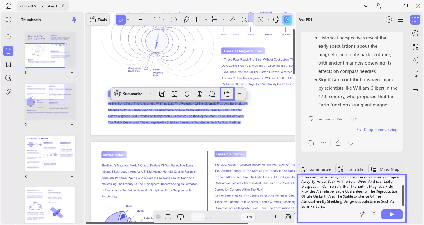 paste the text in ask something box