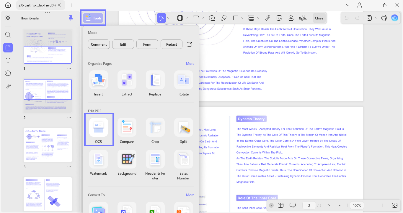 open tools and select ocr