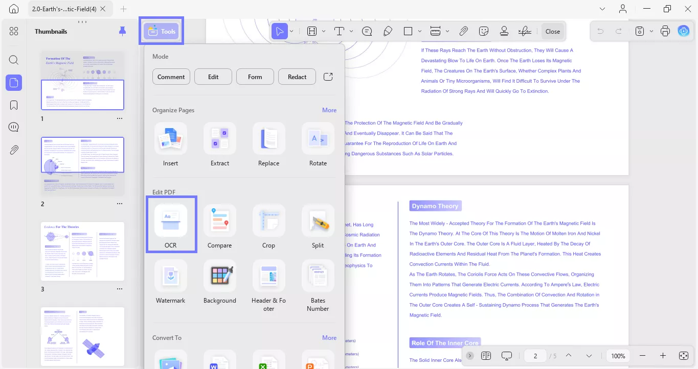 open tools and select ocr