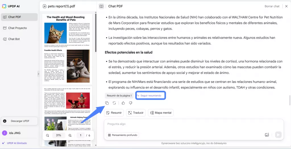 copiar el resumen al portapapeles del dispositivo