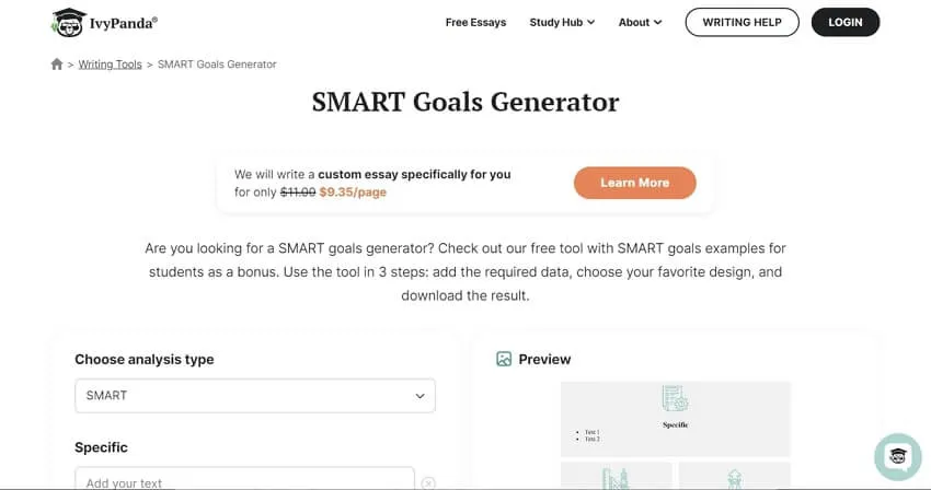 IvyPanda smart goal generator