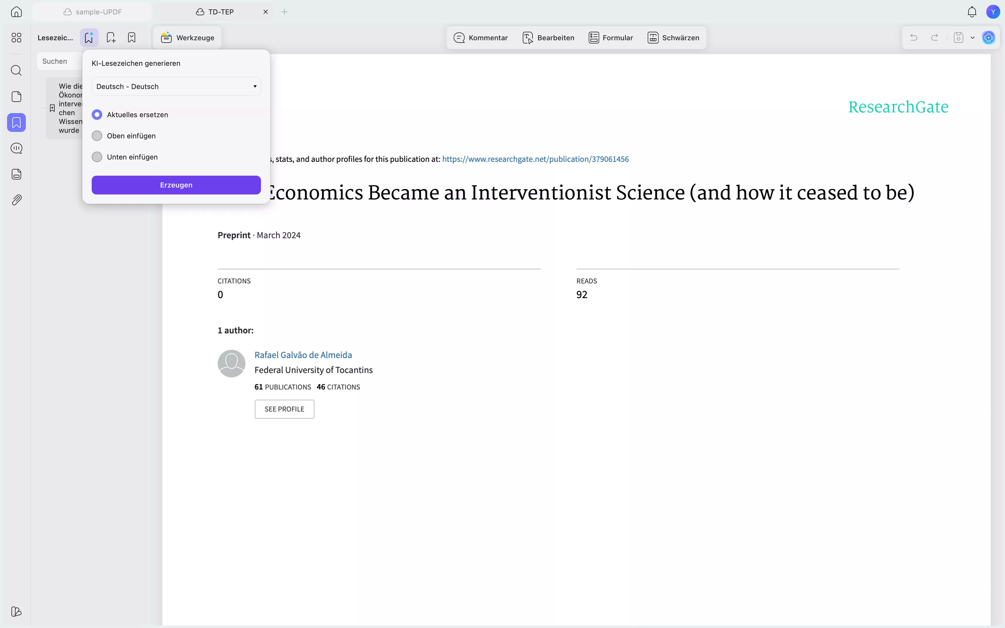 KI generiert Lesezeichen
