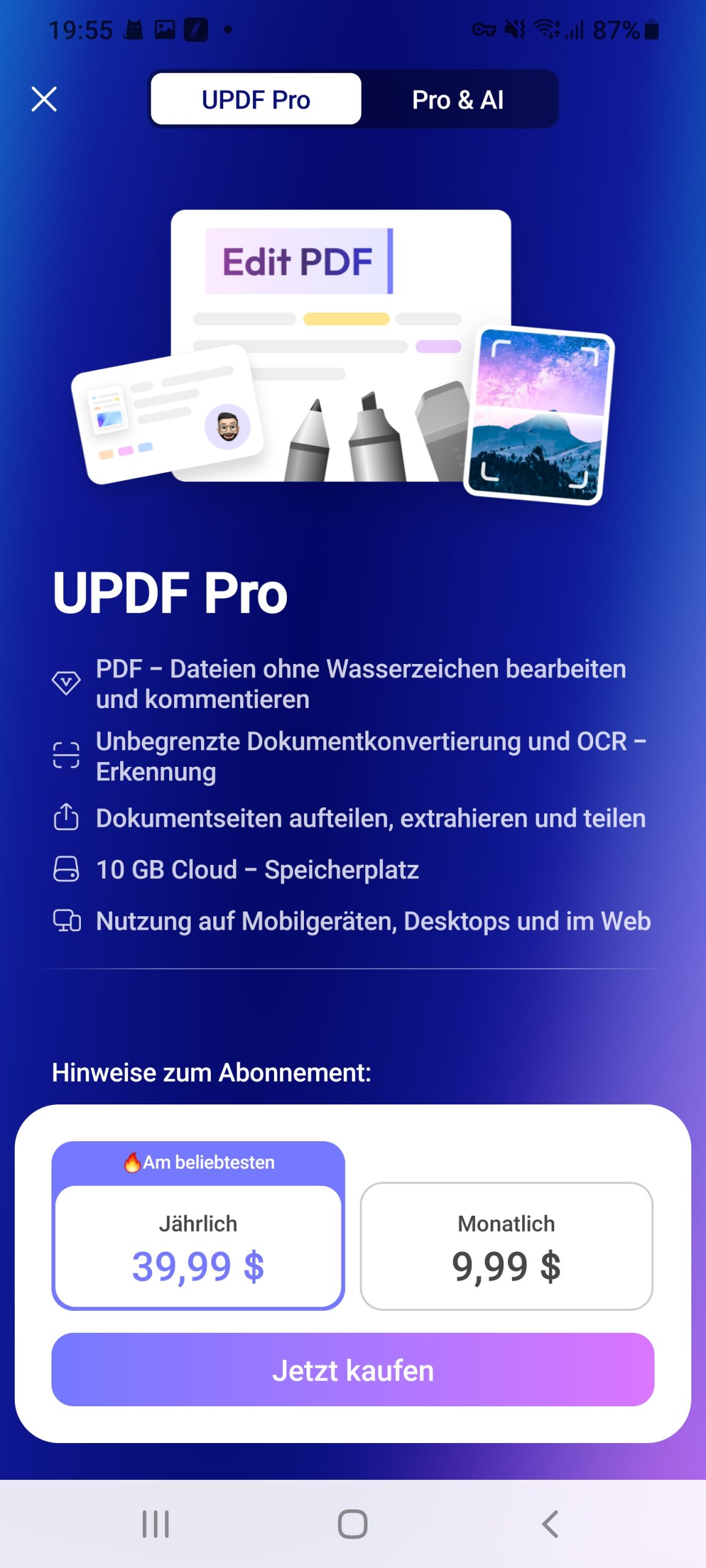 tippen auf die Schaltfläche "Jetzt kaufen"