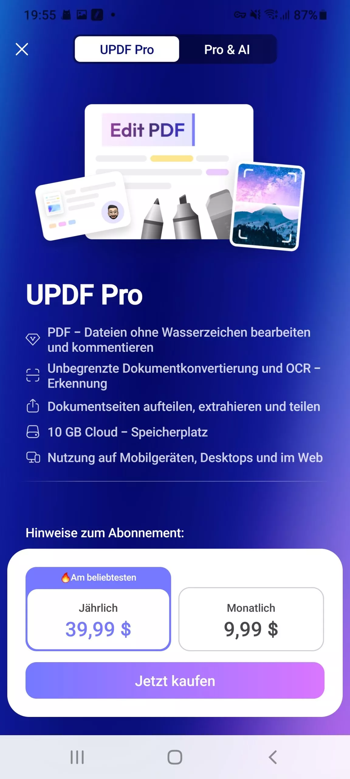 tippen auf die Schaltfläche "Jetzt kaufen"
