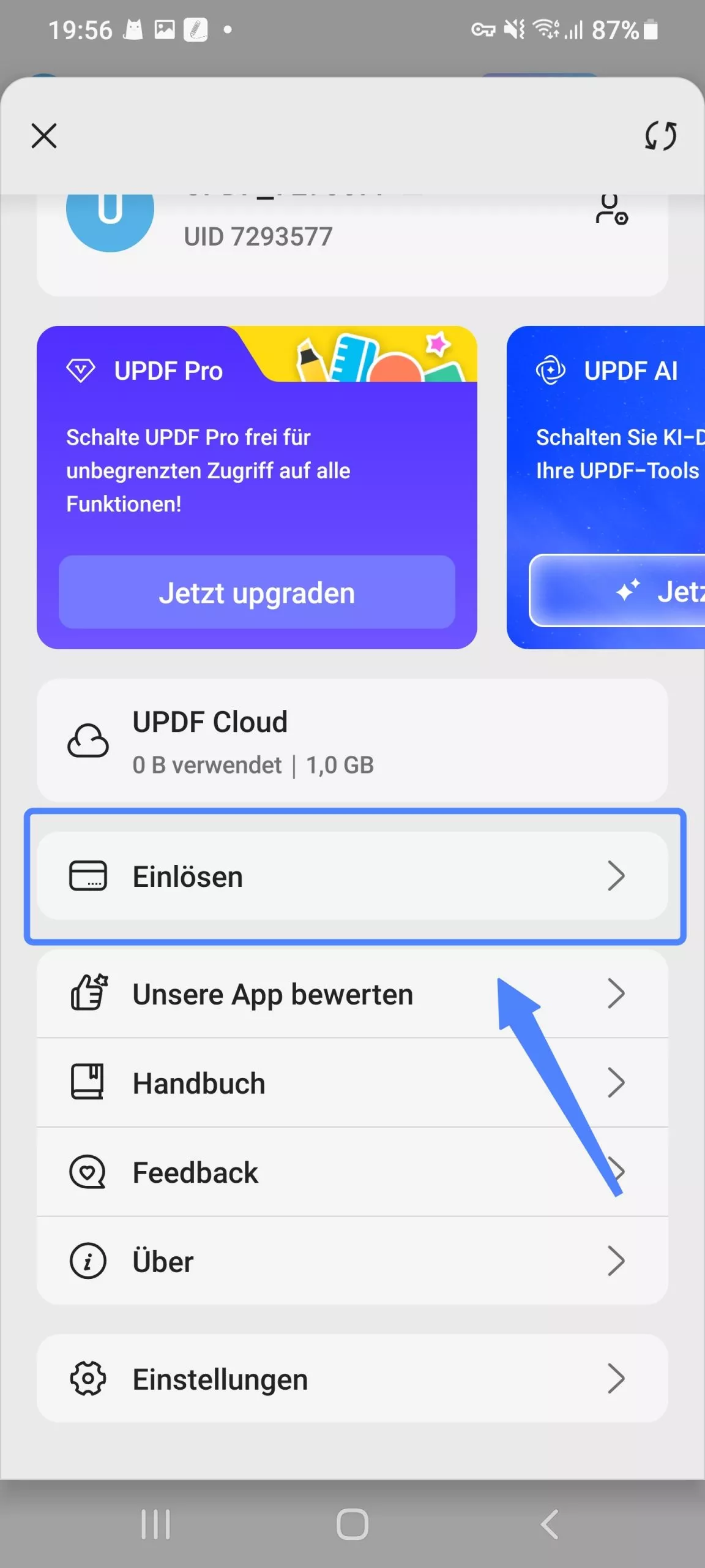 updf auf android einlösen