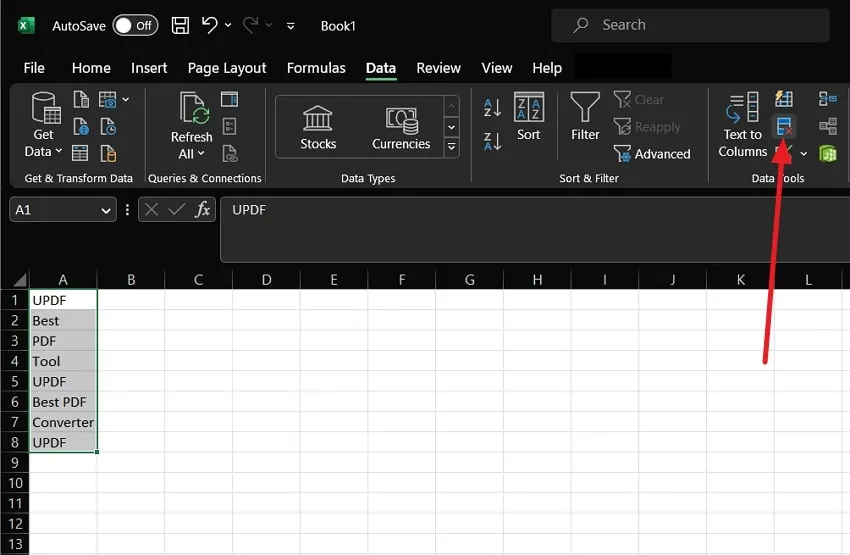 Find data tools group in excel to find duplicates in excel