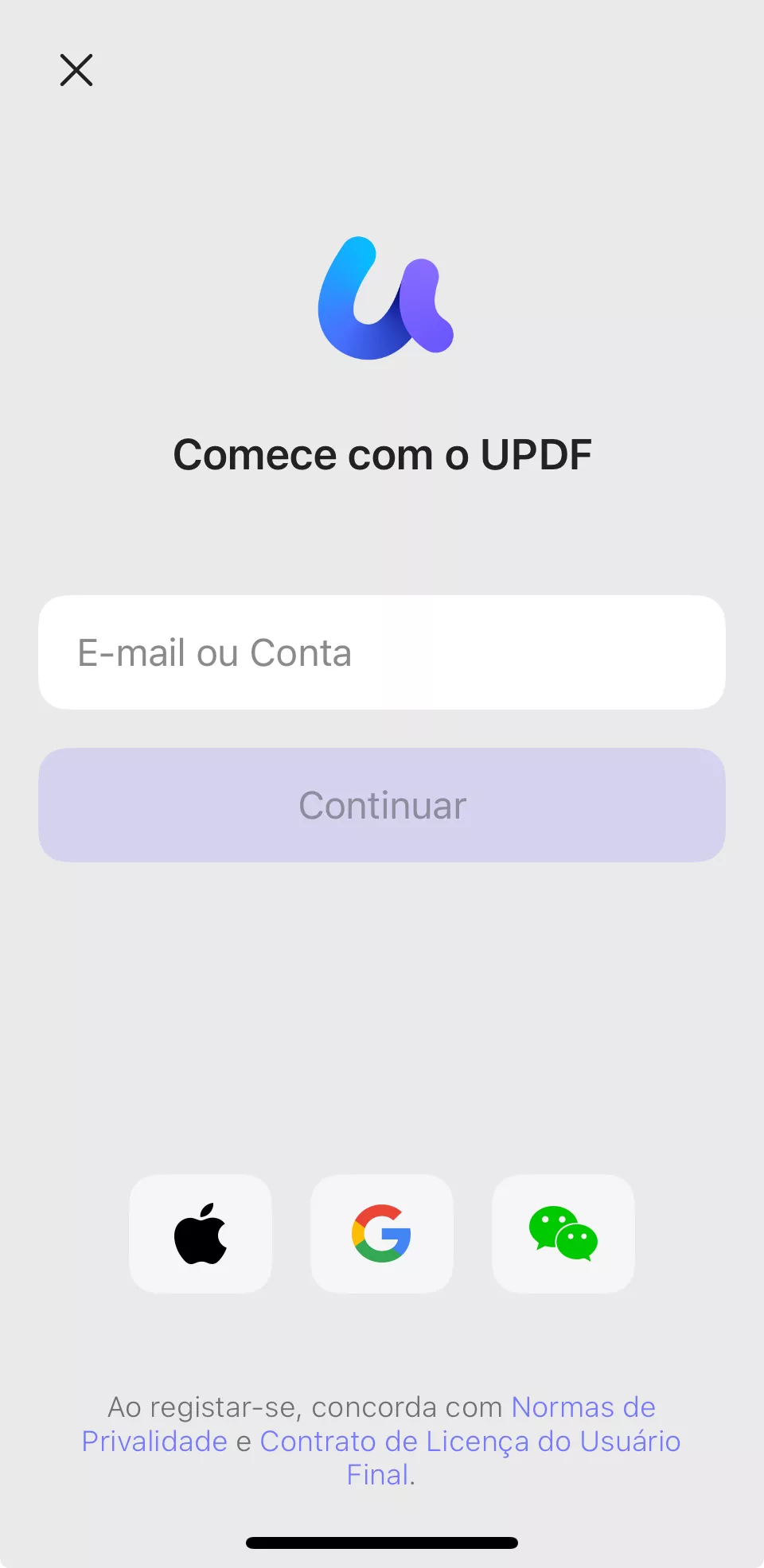 comece com o updf