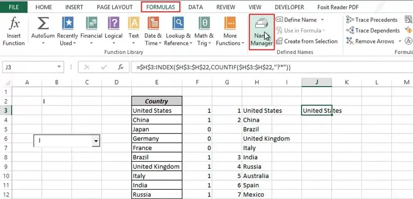 Name manger in excel