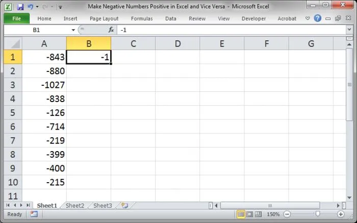 How to Convert Positive Values to Negative Values in Excel