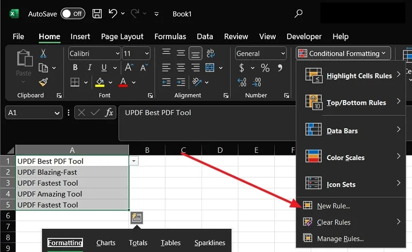 New rules in conditional formatting