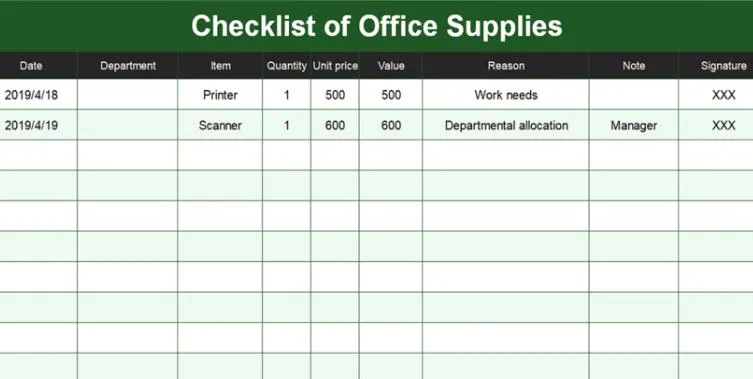 Office Supplies Tracking Template