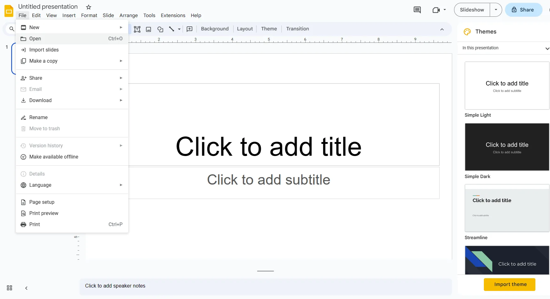open presentation in google slides