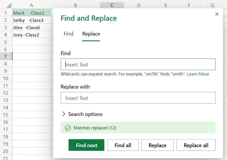 ouvrir la fenêtre Rechercher dans Excel