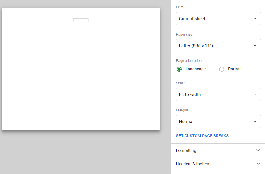 Open print option in google sheets