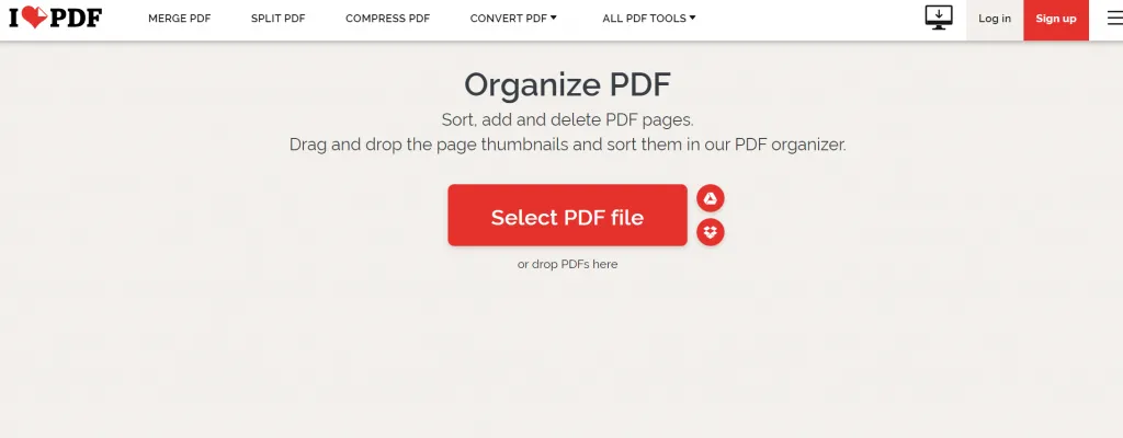 Organize PDF pages in iLovePDF