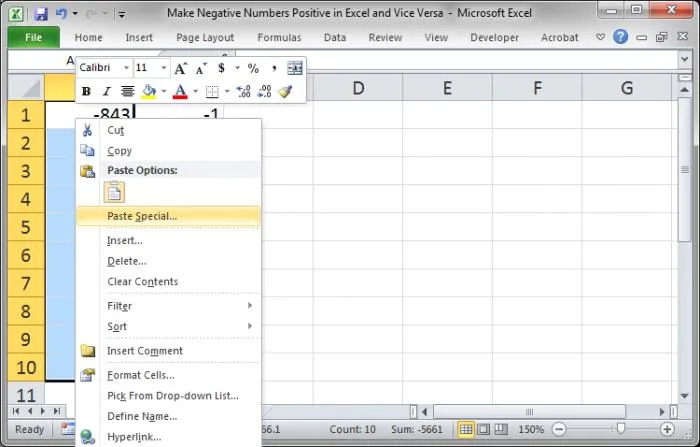 Paste special in Excel