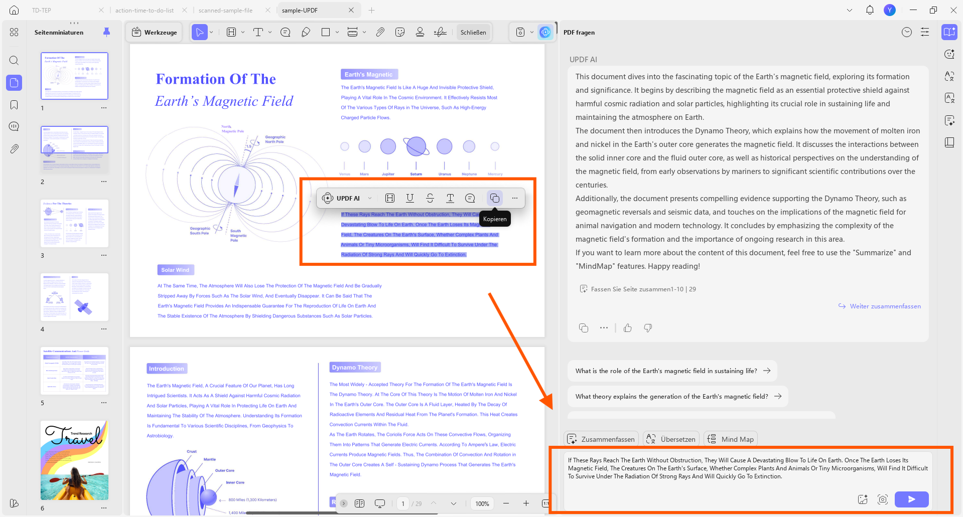 Fügen Sie den Text in das Feld "Etwas fragen" ein