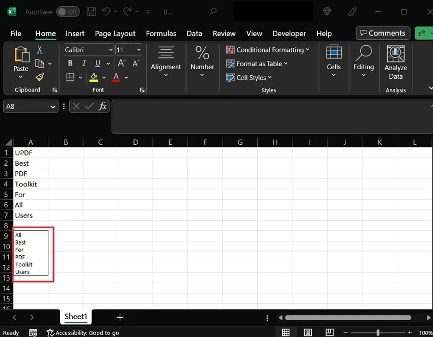 creare un elenco a discesa in Excel