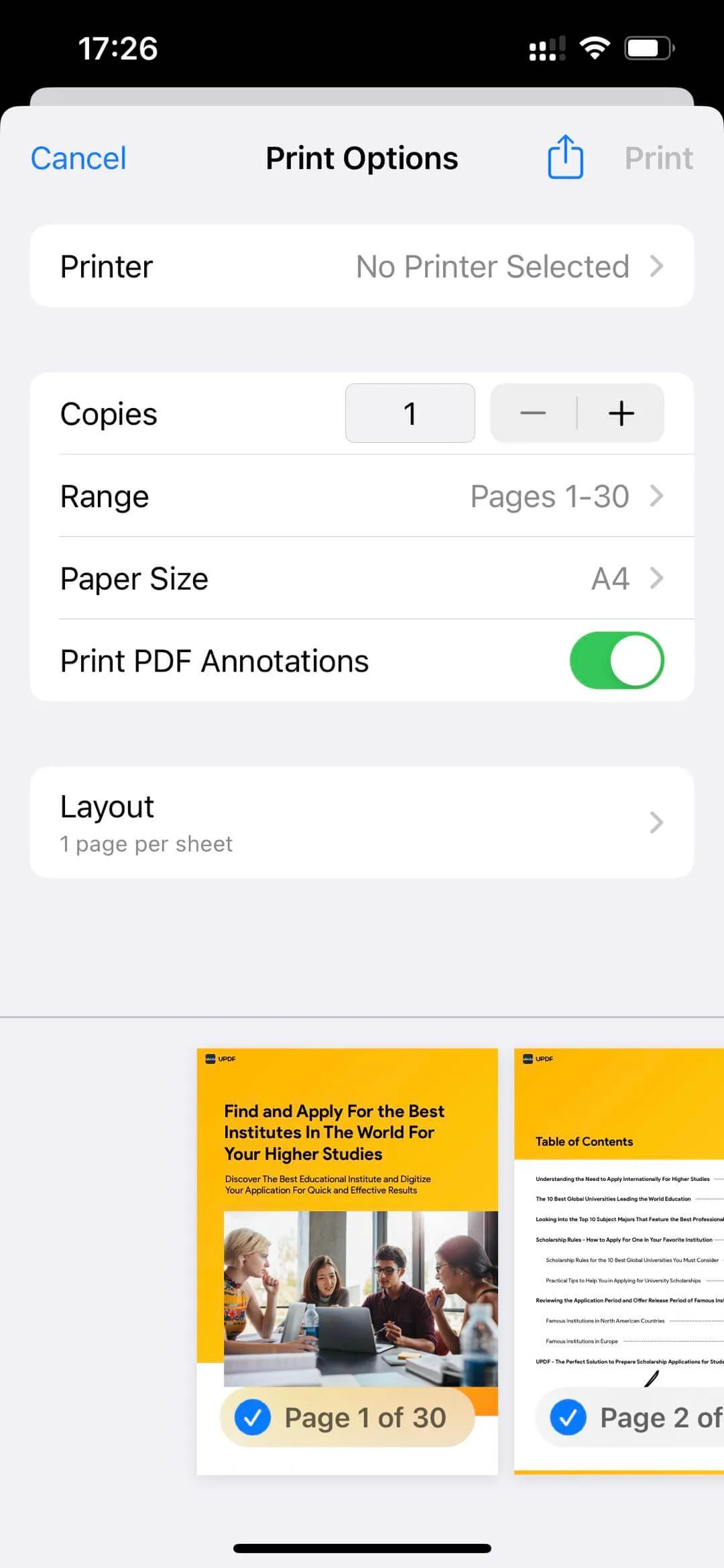 how to print pdf on iphone