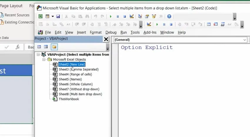 choose the Excel worksheet that contains your drop-down list