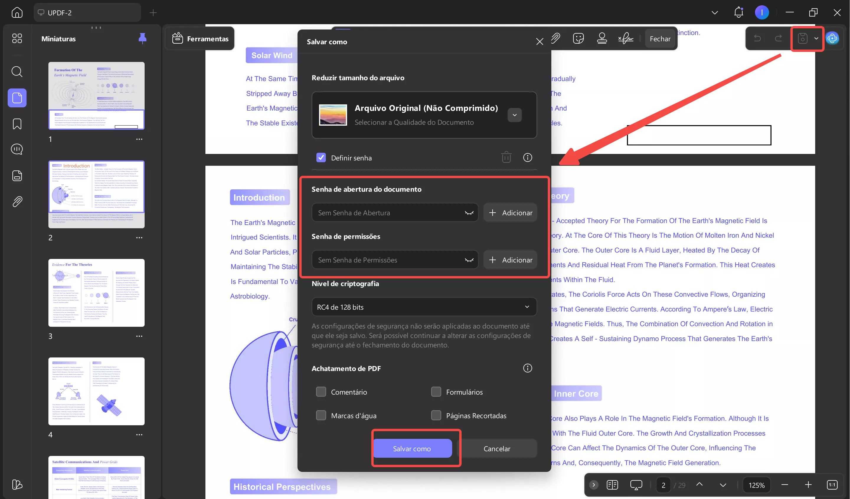 proteger com senha no updf