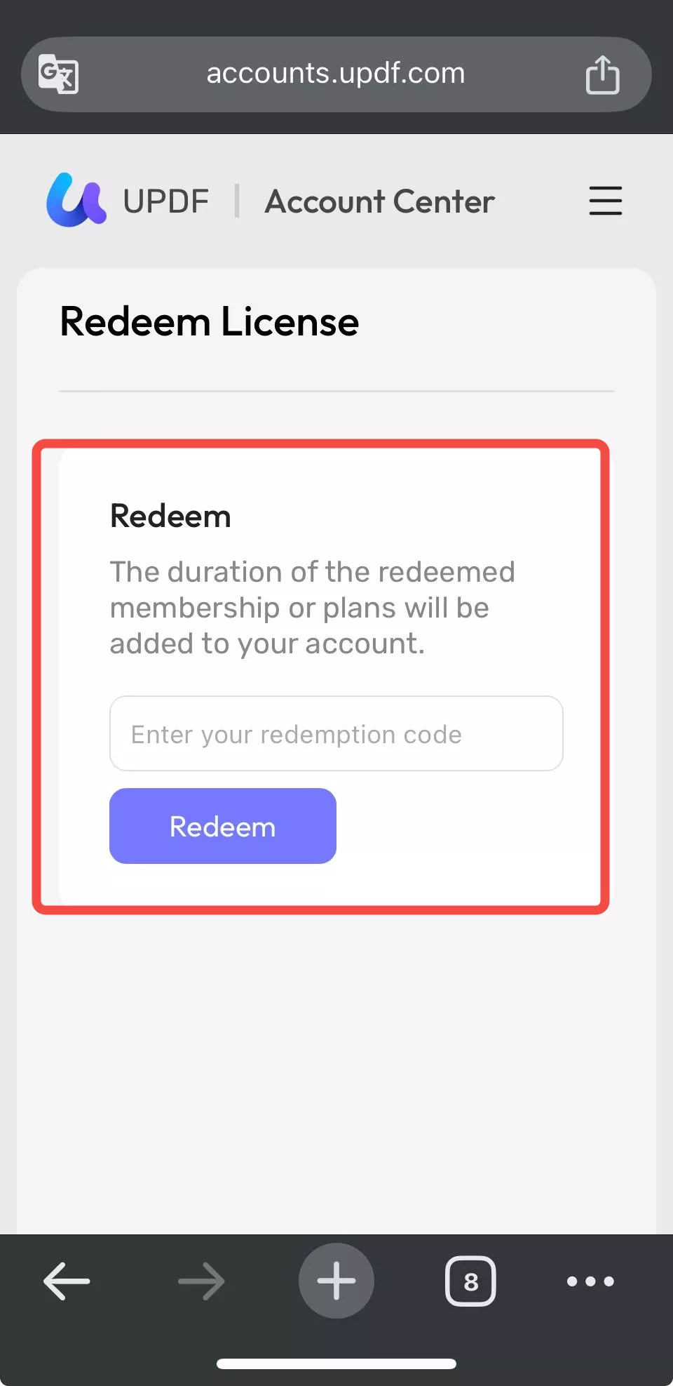 a duração da assinatura ou dos planos resgatados será adicionada à sua conta.