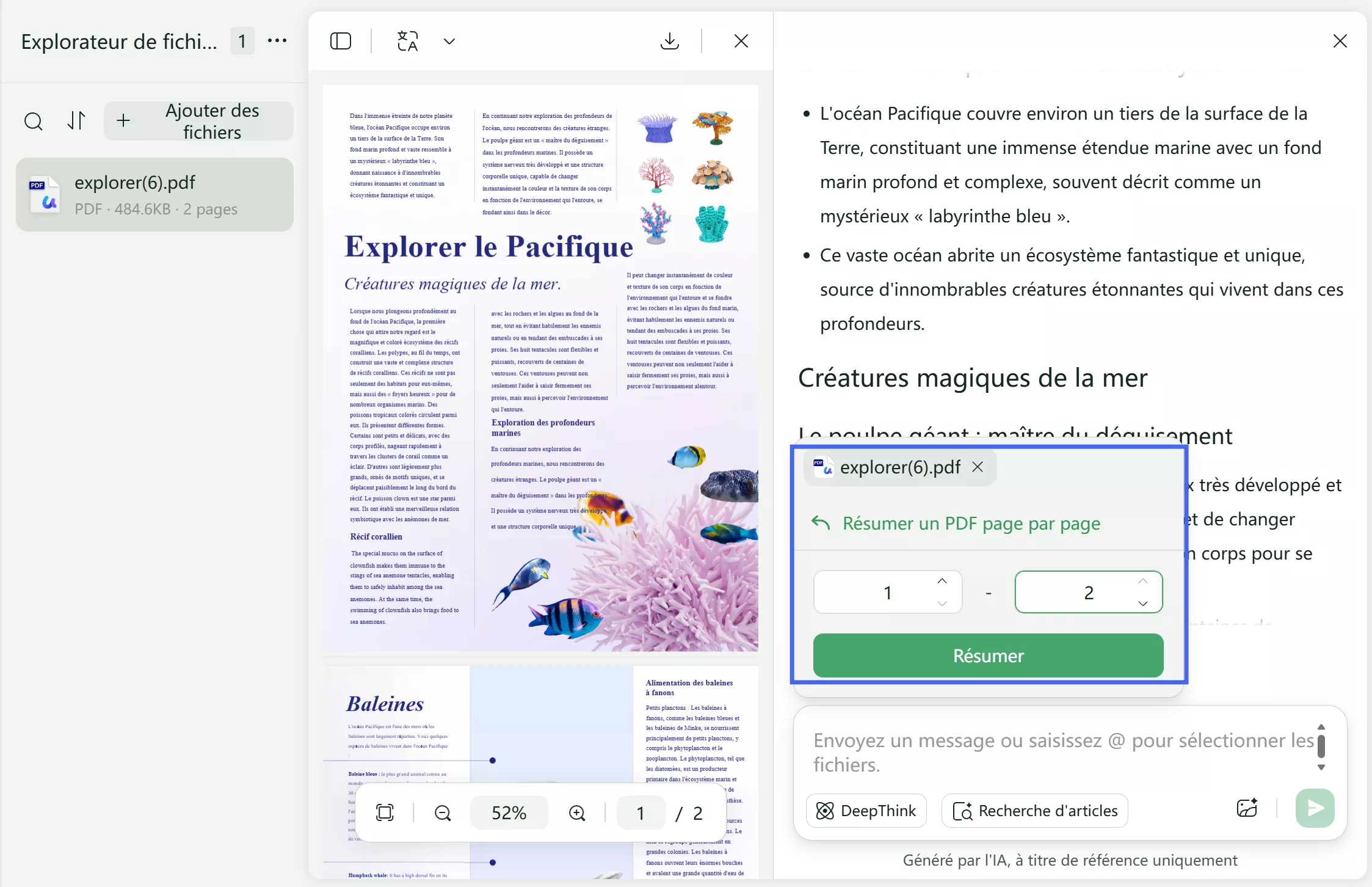 définir la plage de pages, frapper, résumer