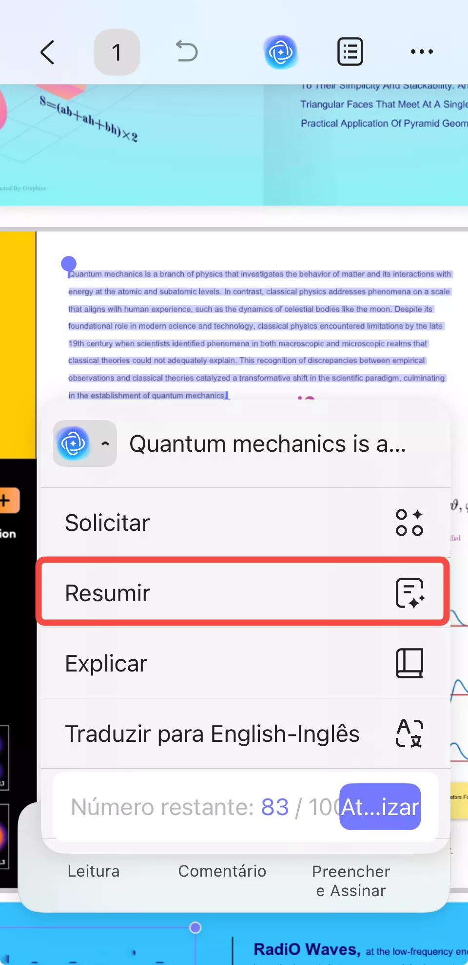 resumir frases com updf ai passo 2