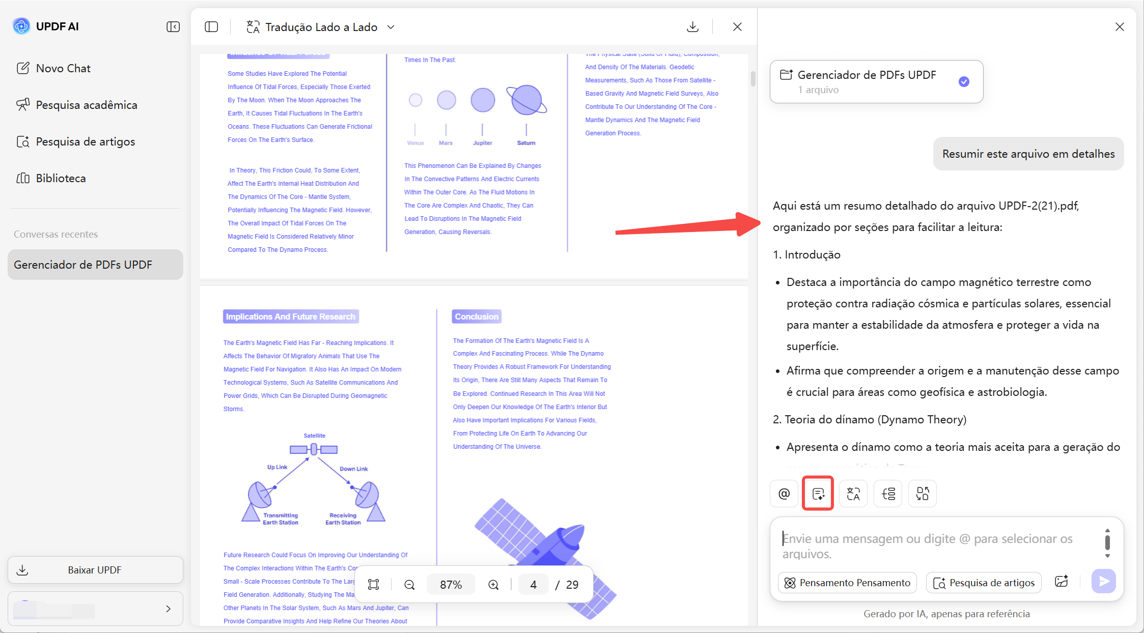resumir pdfs com updf ai na web
