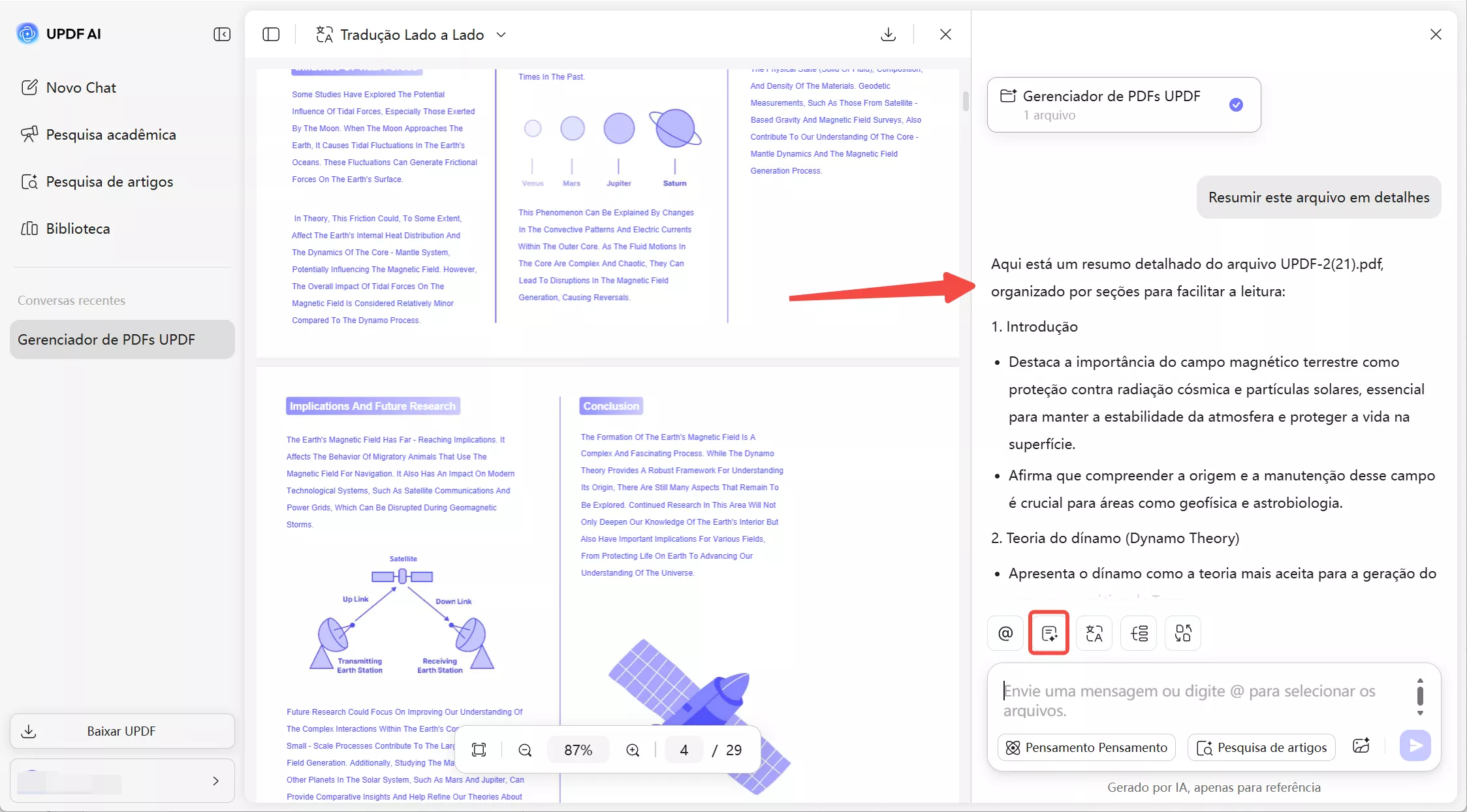 resumir pdfs com updf ai na web